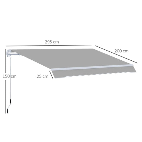 Outsunny Awning Canopy Manual Retractable Porch Sun Shade Shelter 3 x 2m Light Grey