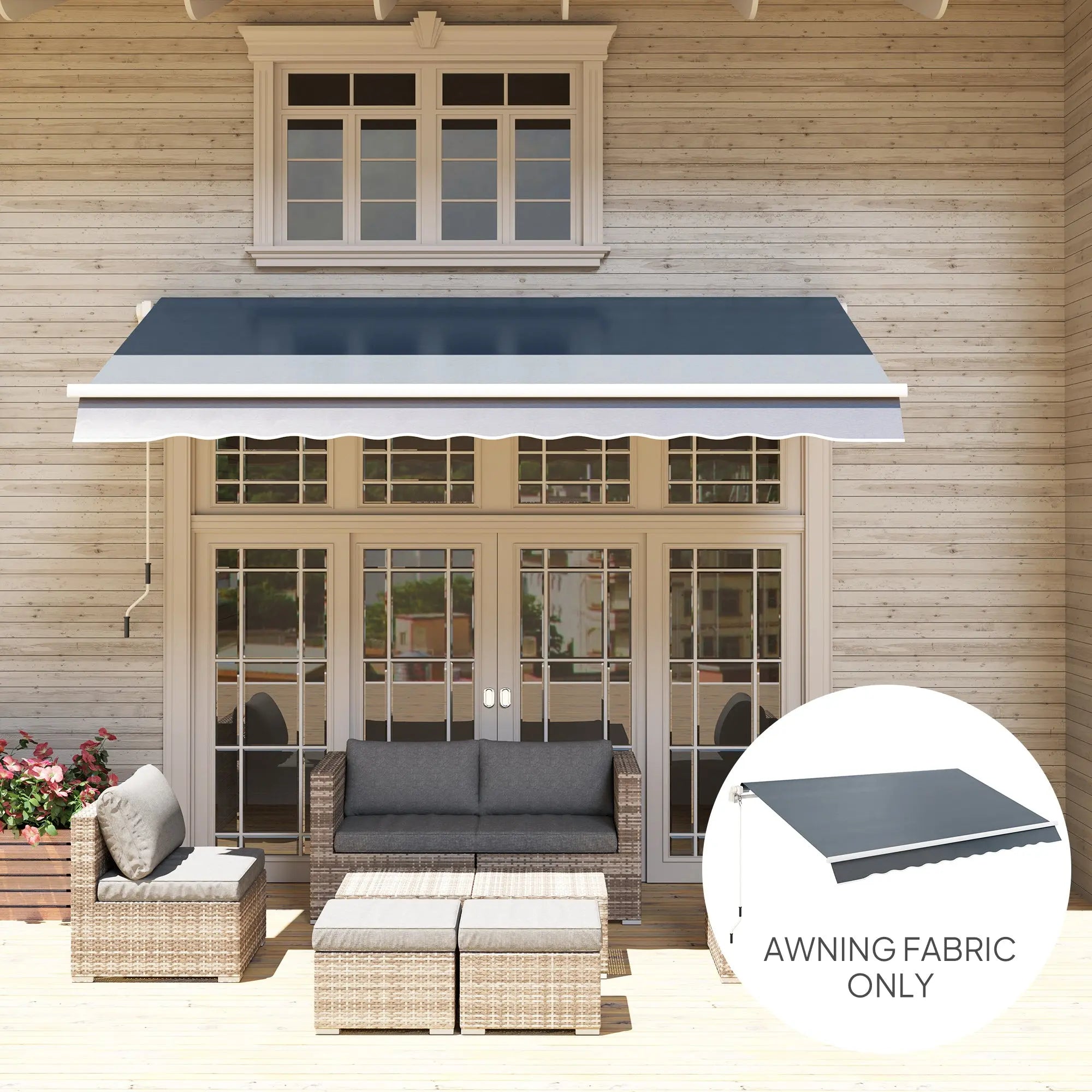 Outsunny Awning Replacement Canopy, Water Resistant UPF 50+ Sun Shade Cover for 3 x 2.5 m Garden Awning (Fabric Only), Grey