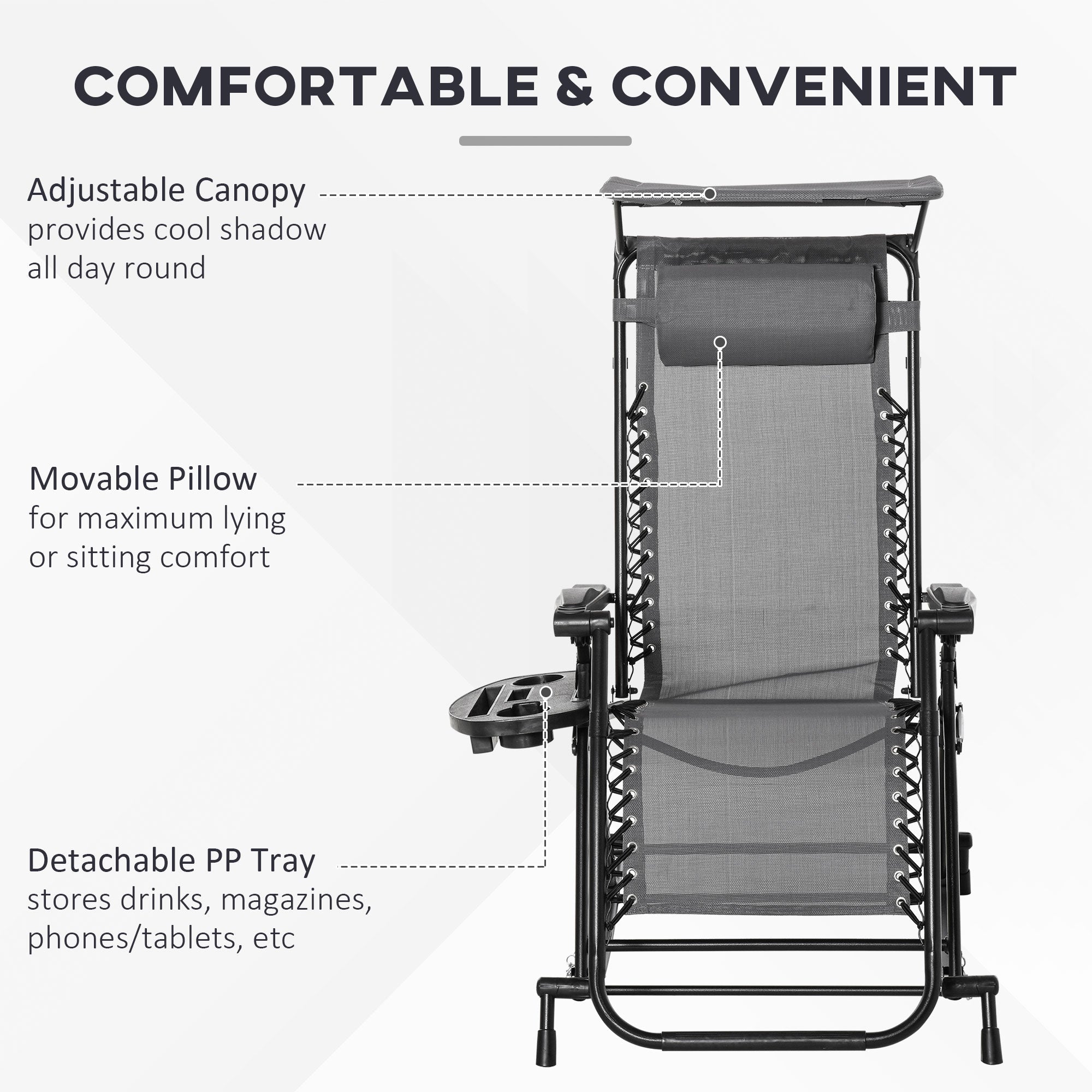 Outsunny Garden Rocking Chair Folding Recliner Outdoor Adjustable Sun Lounger Rocker Zero-Gravity Seat with Headrest Side Holder Patio Deck - Grey