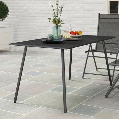 Outsunny Rectangle Garden Table with Slat Top, Steel Frame, Outdoor Table for 6 Person, 150 x 80 x 74 cm, Black