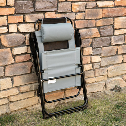 Outsunny Set of 2 Portable Folding Recliner Outdoor Patio Adjustable Backrest, Grey