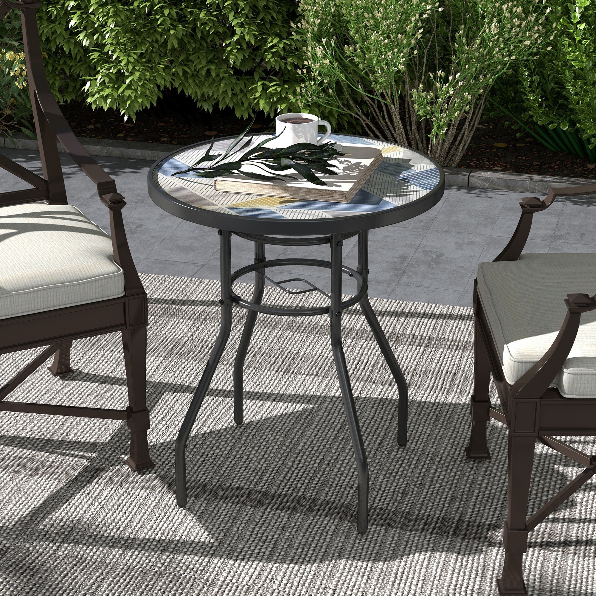 Outsunny \'ce\'a660 Garden Table, with Glass Printed Tabletop - Multicolour