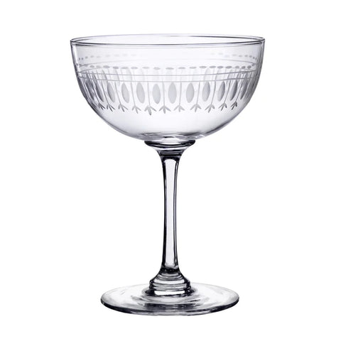 Large Crystal Champagne Saucers with Ovals Design