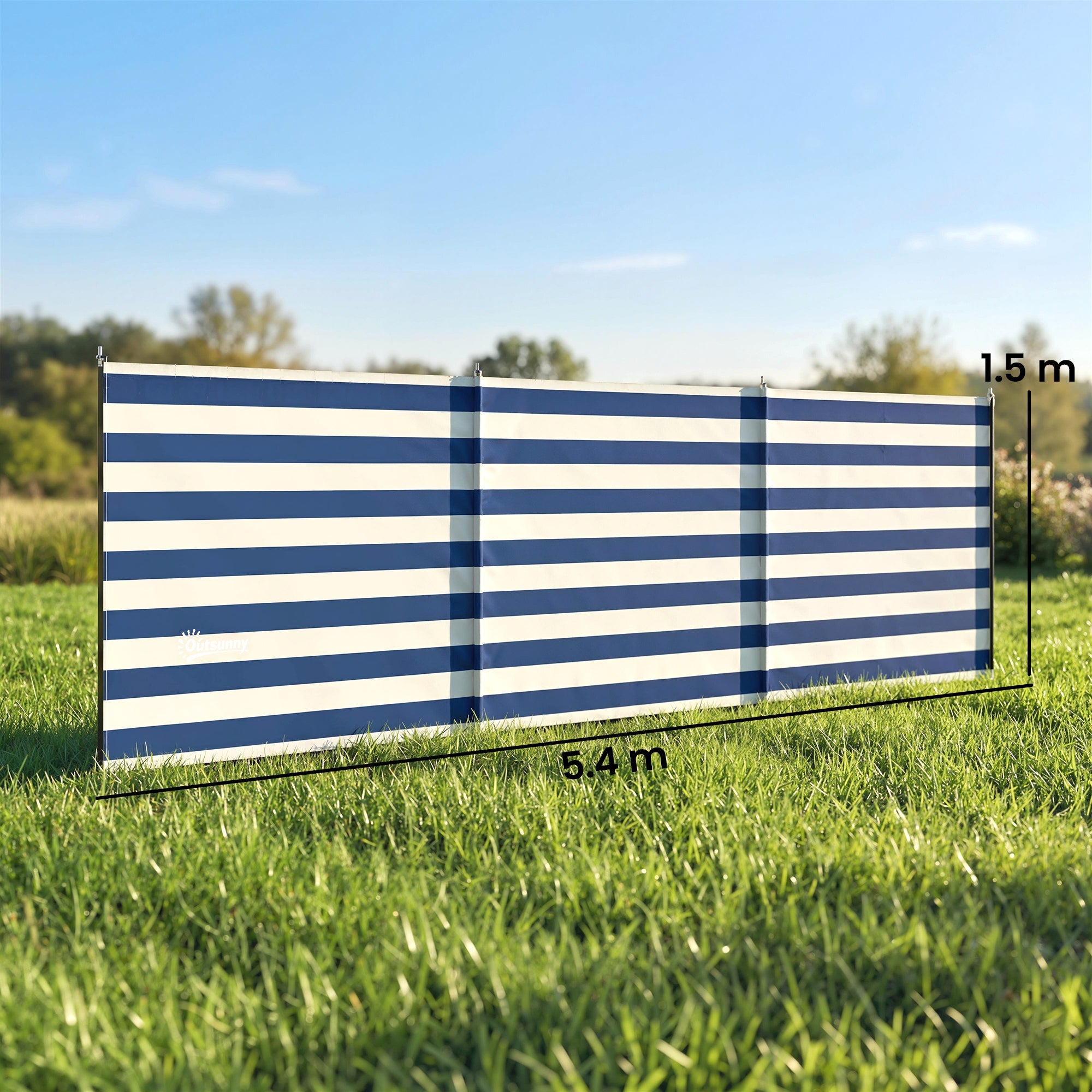 Outsunny 4 Pole Camping Windbreaks, Beach Wind Shield Shelter with Carry Bag and Steel Poles, 540cm x 150cm, Dark Blue