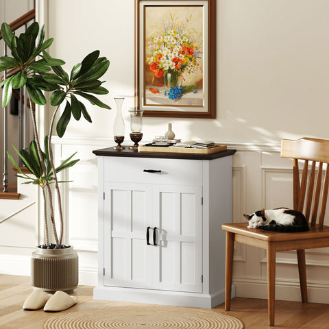 HOMCOM Farmhouse Sideboard with 3 cm Thick Top 2 Barn Doors - White
