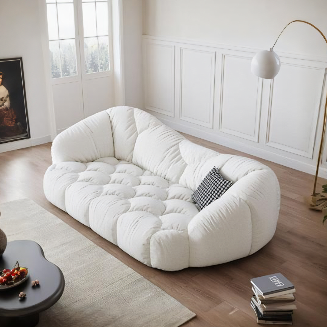 Owen Marshmallow Two Seater Sofa, OFF White, Real Leather