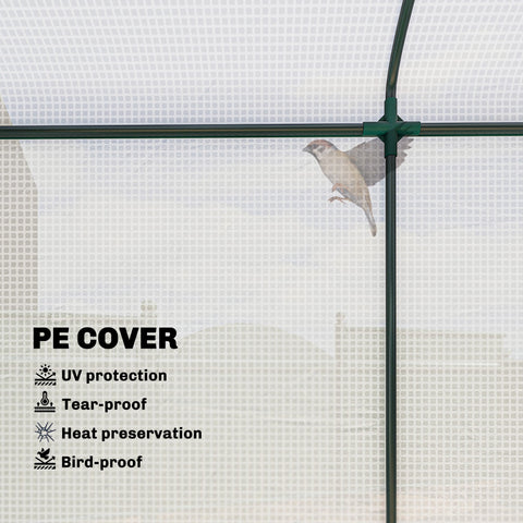 Outsunny Mini Greenhouse, Garden Tomato Growhouse with Roll-Up Door and 2 Mesh Windows, PE Cover, 200 x 75 x 188 cm, White