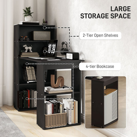 HOMCOM 120cm Modern Computer Desk Bookshelf Study Table Workstation PC Laptop Writing Home Office 6 Shelves, Black