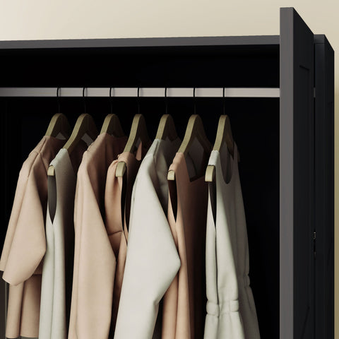 HOMCOM Double Paneled Door Wardrobe, with Shelves - Black
