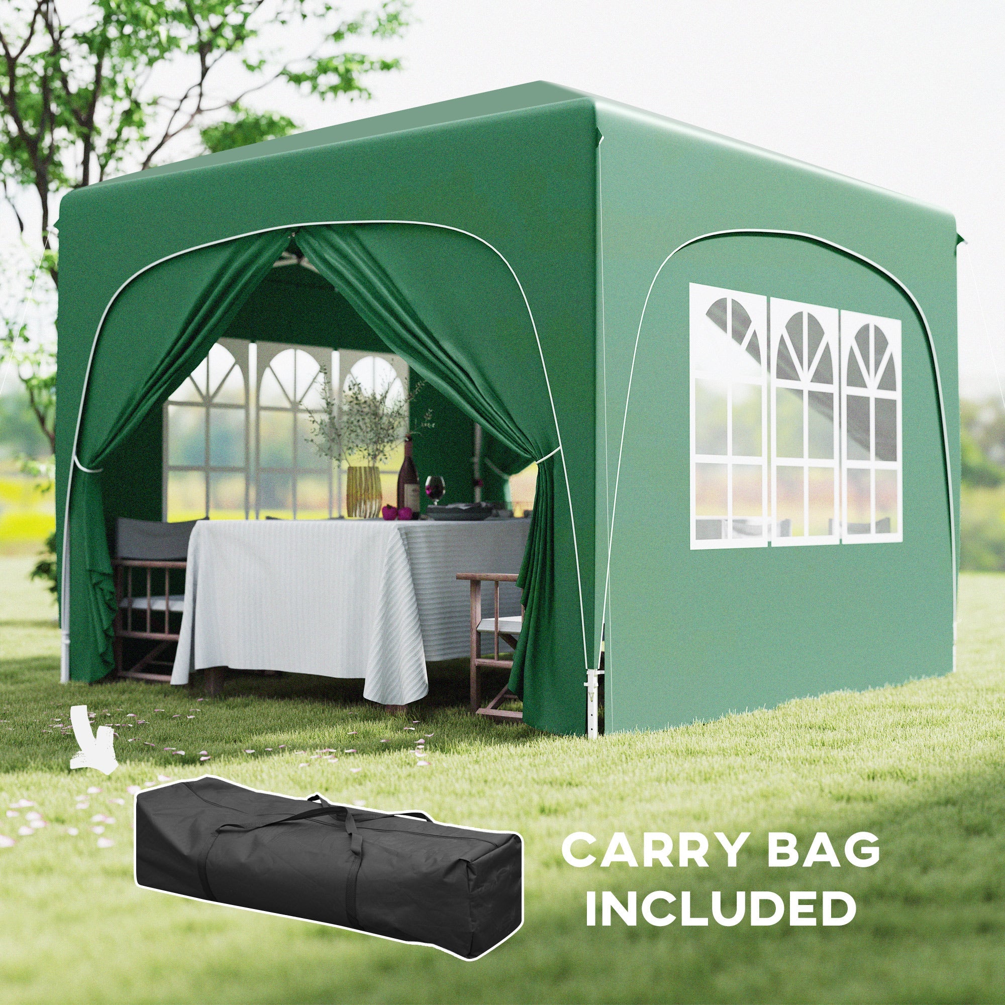 Outsunny 3 x 3m Pop-Up Gazebo Shelter, with Accessories - Dark Green