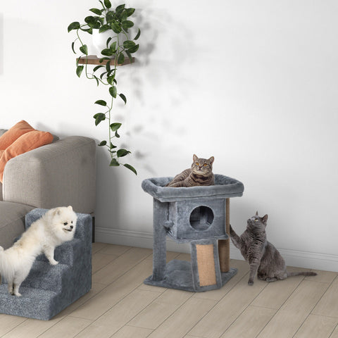 PawHut Cat Tree Tower for Indoor Cats Cat Scratching Post Climbing Activity Centre w/Jute Scratching Pad, Toy Ball, Cat House - Grey