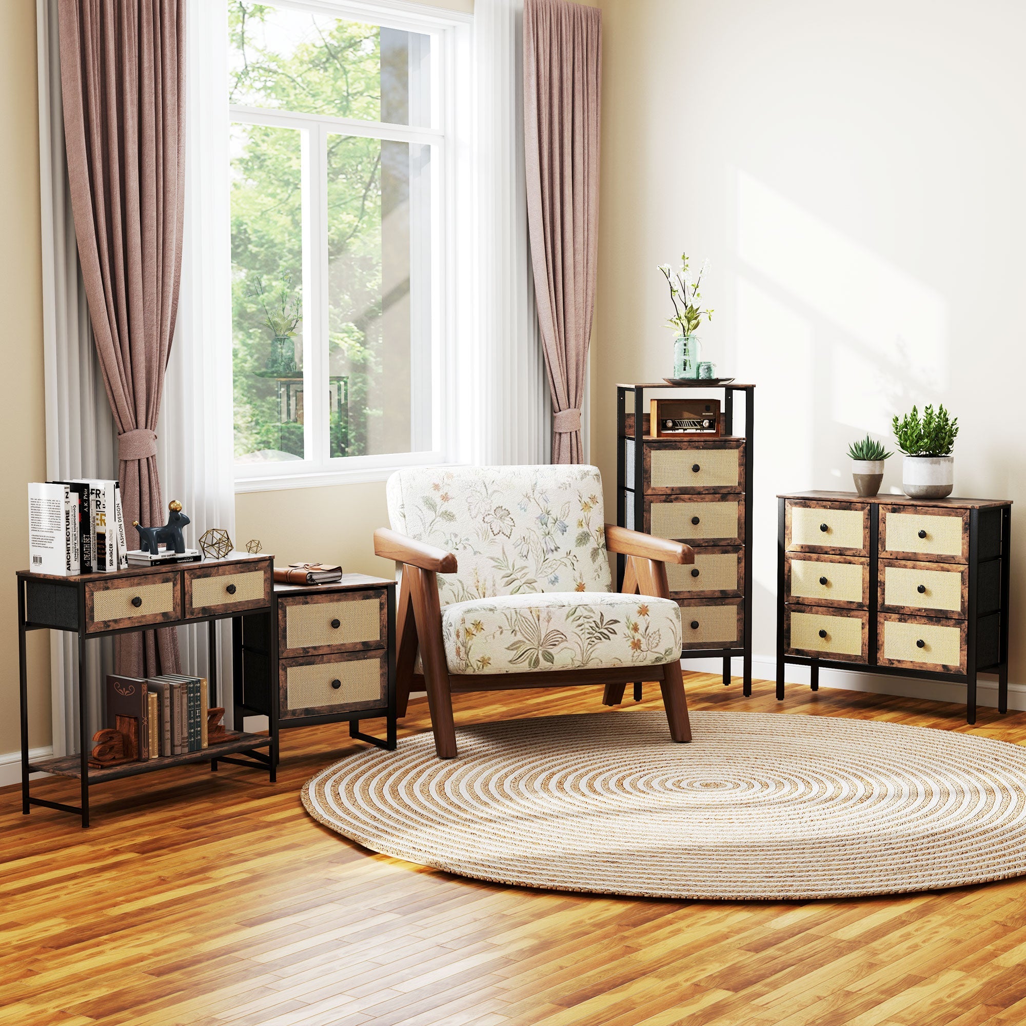 HOMCOM Industrial-Natural Bedside Table Set of 2 - Brown