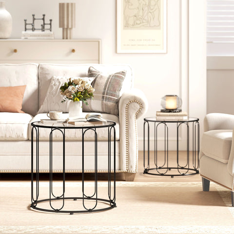 HOMCOM Elliptical Cut-Out Nesting Tables - Black
