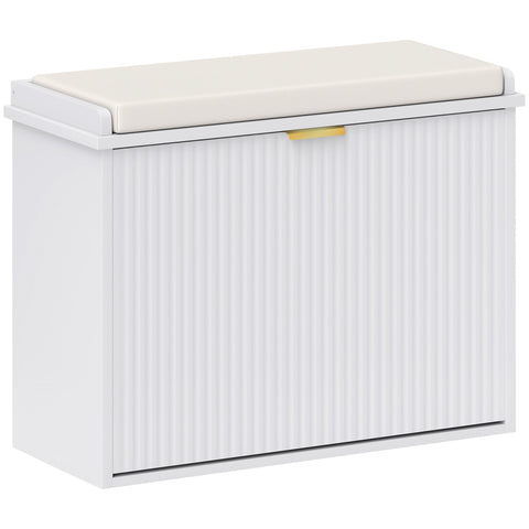 HOMCOM Elegant Six Shoe Bench, with Top Seat - White