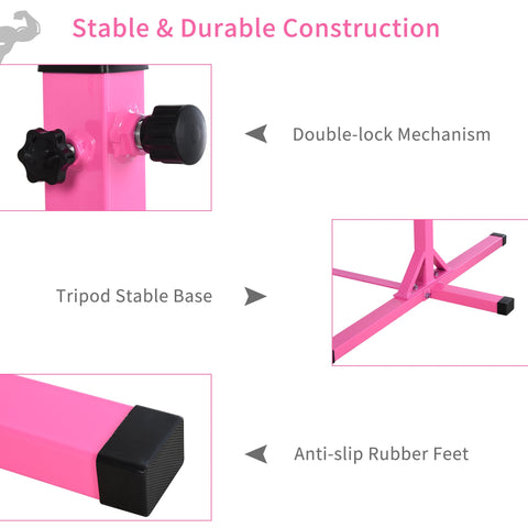 HOMCOM Height Adjustable Gymnastics Horizontal Bar for Kids, Children Junior Kip High Bar Fitness, Pink