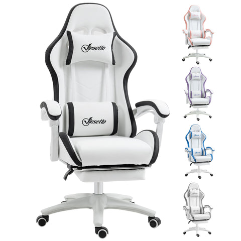 Vinsetto Computer Gaming Chair, PU Leather Desk Chair with Footrest, Swivel Task Chair with 135\'c2\'b0 Reclining Back and Lumbar Support, PC Chair for Adults, White and Black