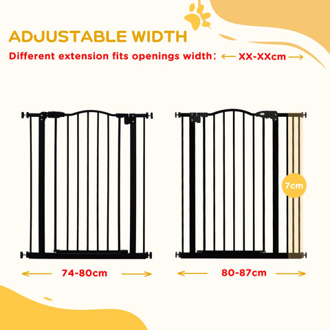 PawHut Metal Pet Safety Gate Dog Gate Folding Fence 74-87cm, Black