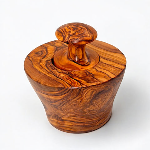 Handmade Olive Wood Large Mortar and Pestle Set | Wide Deep Garlic Spice & Herb Grinder with Mushroom Pestle | Unique Natural Grain | 12–16 cm