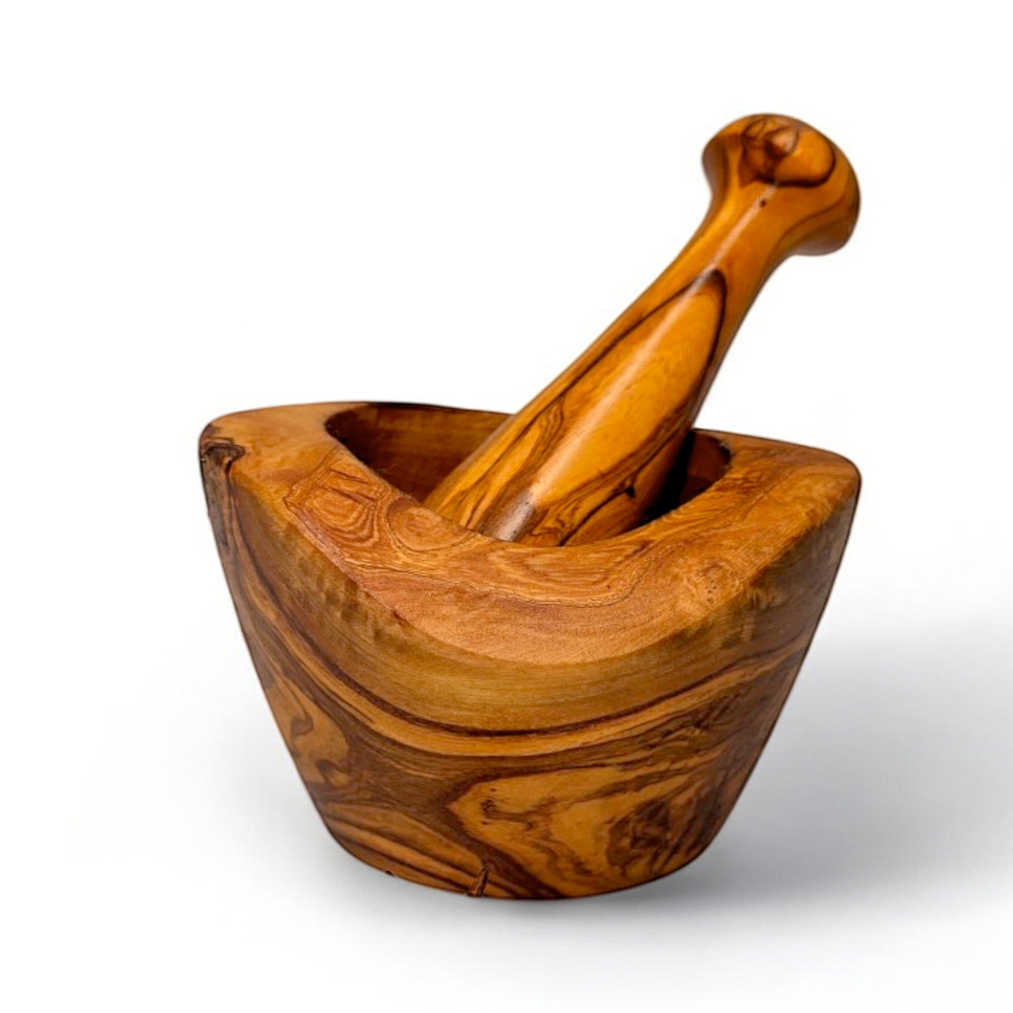 Handmade Olive Wood Square-Top Mortar and Pestle Set | Deep Herb Spice Garlic & Pesto Grinder | Unique Natural Grain | 8–16 cm