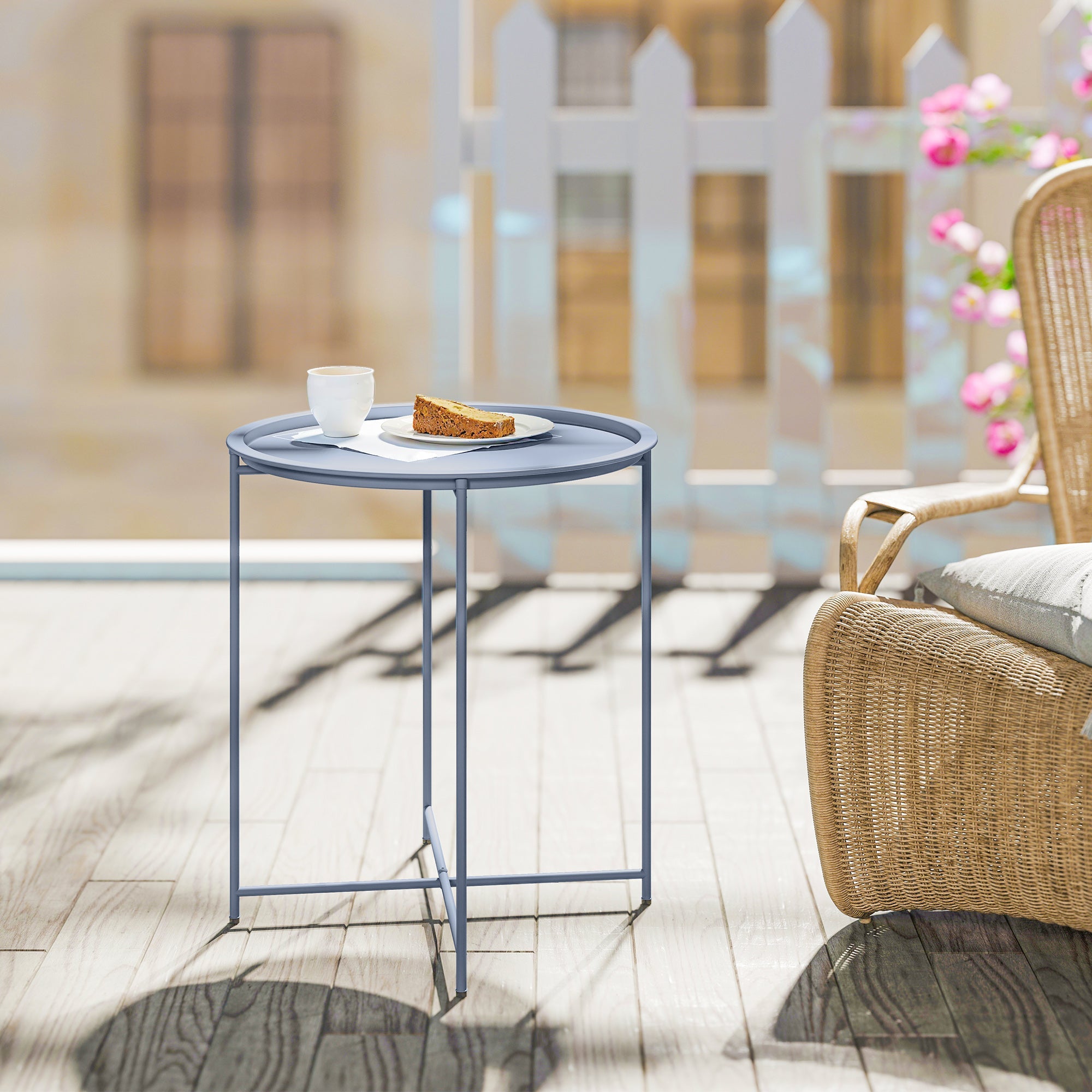 Outsunny Steel Removable Tray Top Garden Table - Blue Grey
