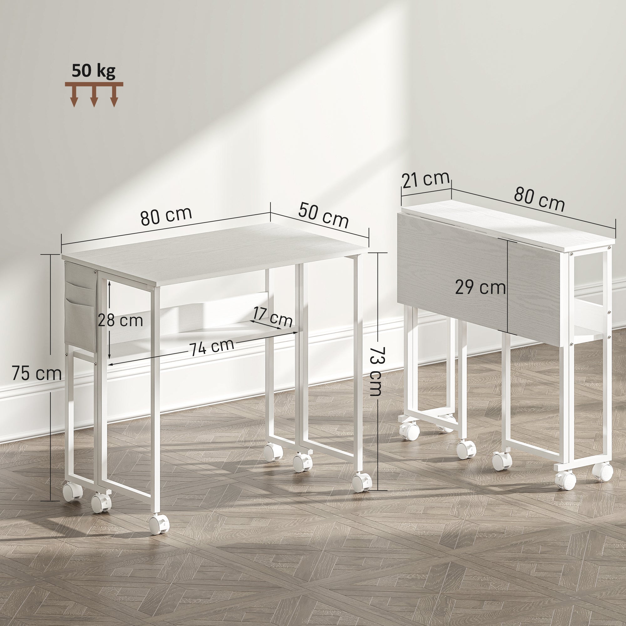 HOMCOM 80 cm Drop Leaf Writing Work Desk - White