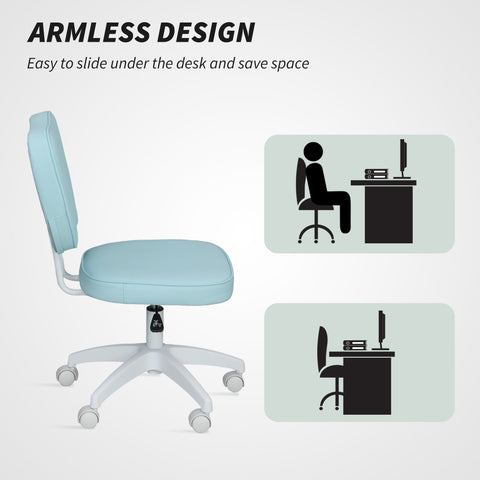 Vinsetto Vanity Office Chair, PU Leather Computer Chair for Home, with Adjustable Height, Armless, Swivel Wheels, Blue