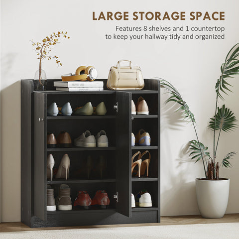 HOMCOM Shoe Storage Cabinet with Adjustable Shelves - Black