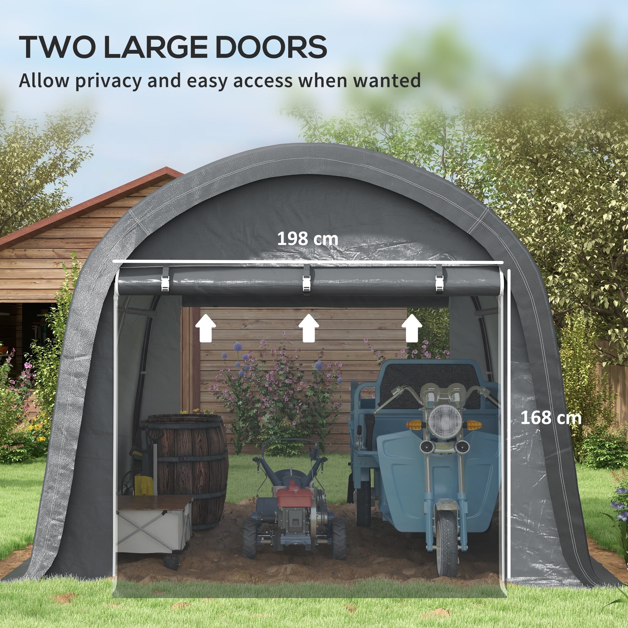 Outsunny 3 x 3(m) Garden Storage Tent, Heavy Duty Outdoor Shed, Waterproof Portable Shed Storage Shelter with Galvanised Steel Frame for Bike, Motorcycle, Garden Tools, Grey