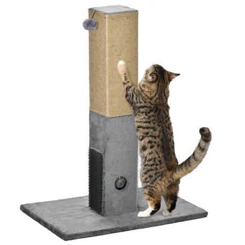 PawHut Cat Tree Scratching Post for Indoor Cats 79cm Jute Scratcher Climber w/ Carpet Base Dangling Toy – Grey