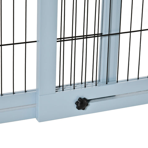 PawHut Freestanding Dog Gate, Foldable Pet Fence, Indoor Wood Barrier, Stair Gate with Support Feet, for Doorway, Hallway, Small and Medium Dogs, 69H x 104-183 cm, Blue-grey