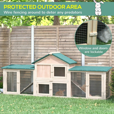 PawHut Guinea Pigs Hutches, 210Lx45.5Wx84.5H cm, Fir Wood-Natural Wood Colour