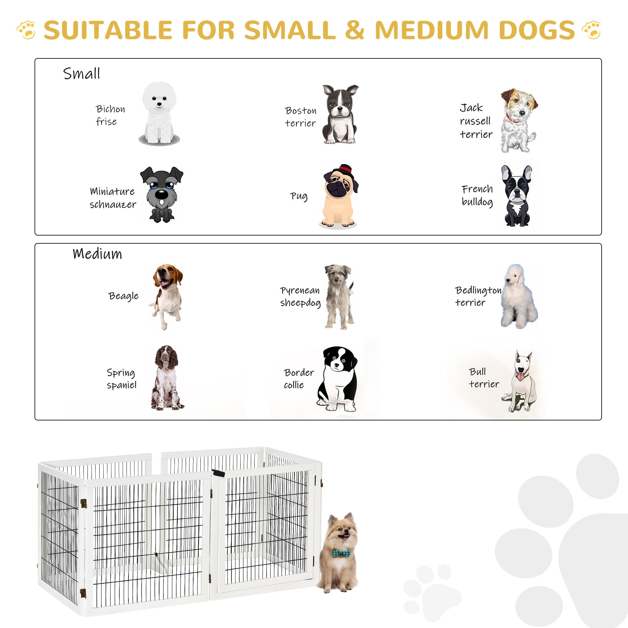 PawHut Wooden Pet Gate, Freestanding Dog Safety Barrier, w/ 2 Support Feet, White