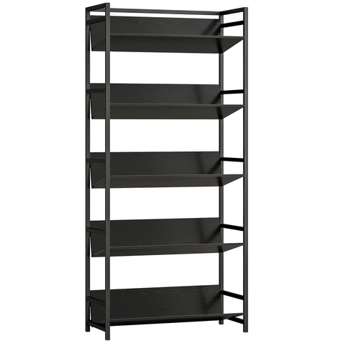 HOMCOM Bookshelf 5-Tier Metal Frame Bookcase Storage Shelves for Living Room Black