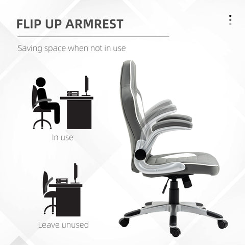 Vinsetto Computer Gaming Chair, Office Desk Swivel Chair, PU Leather Racing Chair with 90\'c2\'b0 Flip-up Armrest, Adjustable Height and Rolling Wheels, Grey