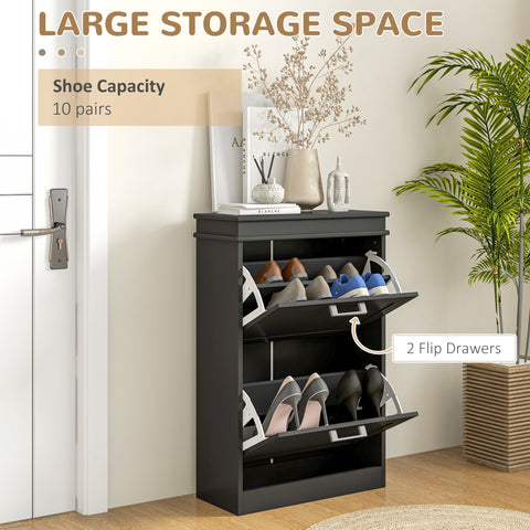 HOMCOM Two-Drawer Minimalistic 10-Shoe Cabinet - Black