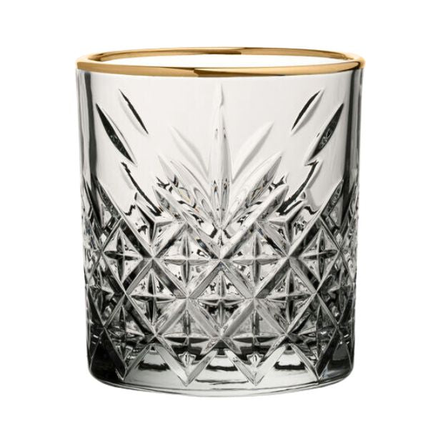 Timeless DOF Gold Rimmed Glass Whisky Tumblers - 360ml - Set of 6