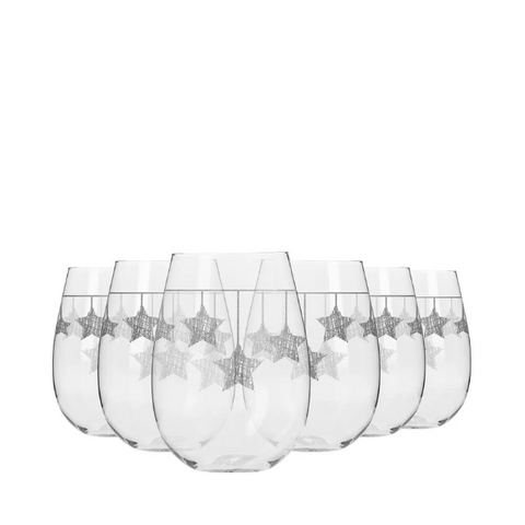 Krosno Star Stemless Wine Glasses - Silver Hanging Stars - 500ml - Set of 6
