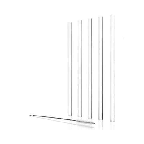 Stolzle Glass Drinking Straws with Cleaning Brush - Set of 6
