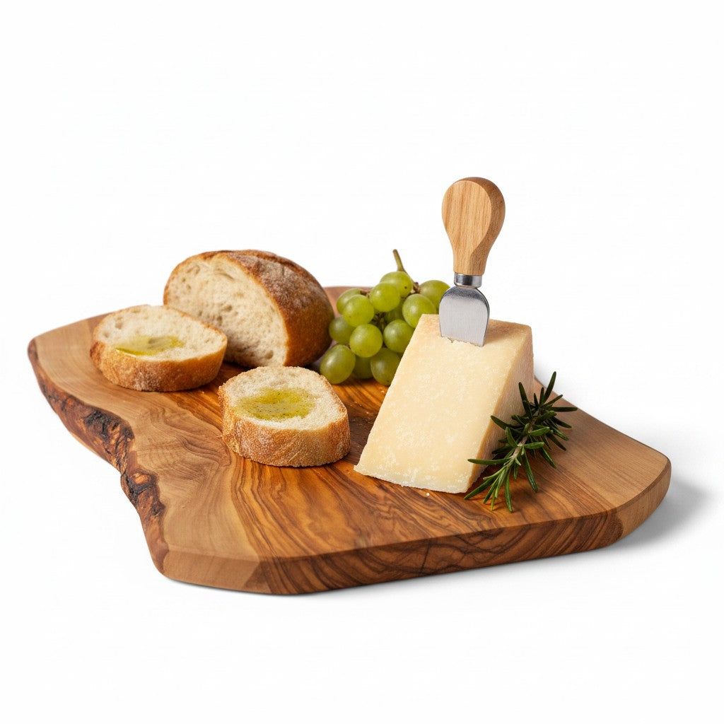 Handmade Olive Wood Live Edge Cutting Board — Rustic Charcuterie & Serving Board | Natural Bark Edge