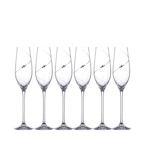 Diamante Champagne Flutes - Set of 6 - In Gift Box