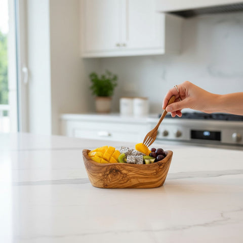 Handmade Olive Wood Boat Bowl | Deep Oval Fruit Salad & Serving Bowl | Beautiful Natural Grain | 13 cm · 15 cm · 18 cm
