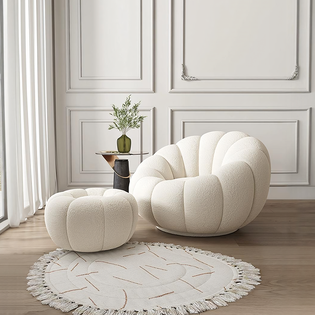 Pumpkin Round Swivel Armchair, Boucle