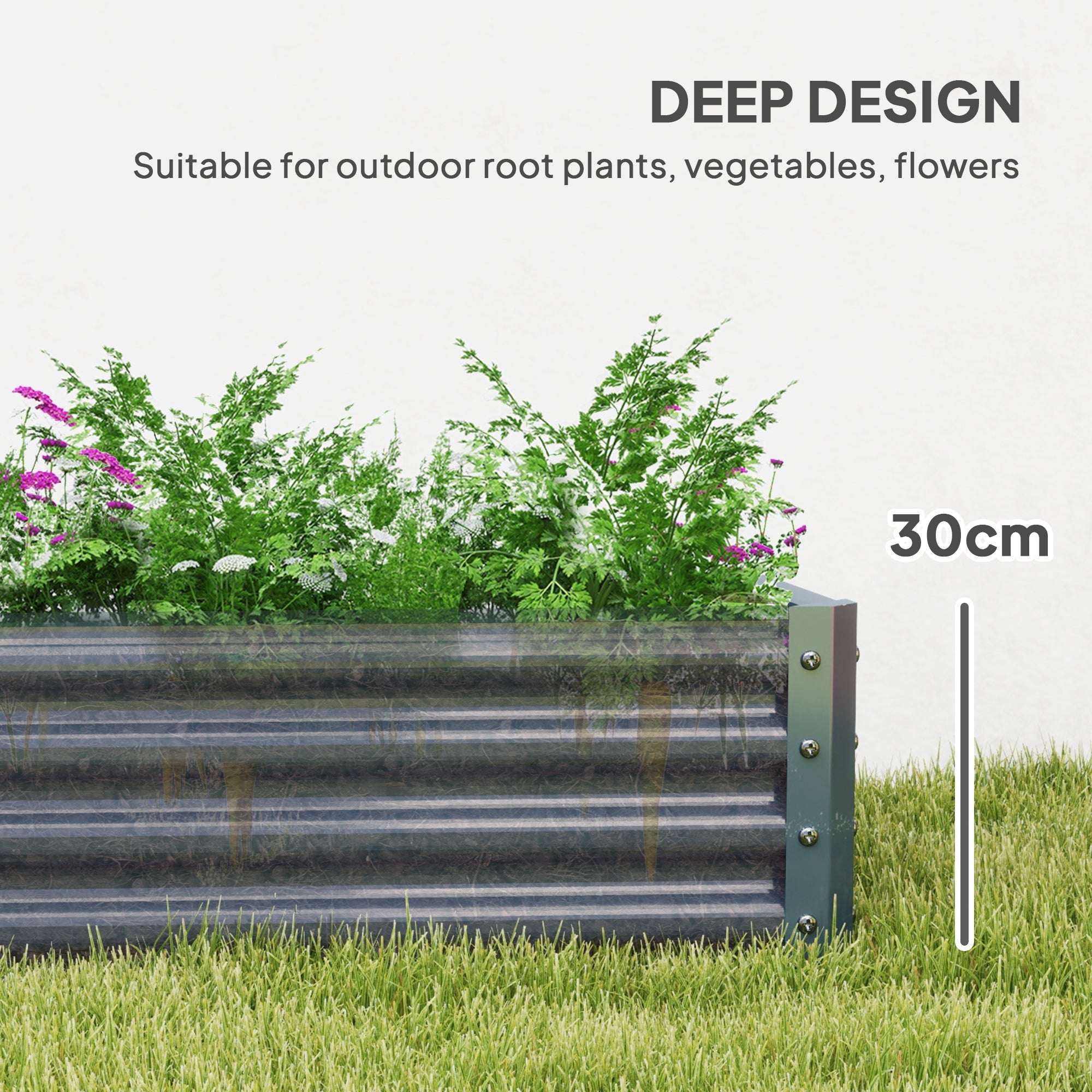 Outsunny 180 x 90cm Galvanised Steel Open Planter - Silver