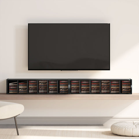 HOMCOM Set of 2 CD Media Display Shelf Unit Tower Rack with Adjustable Shelves, High Gloss Black