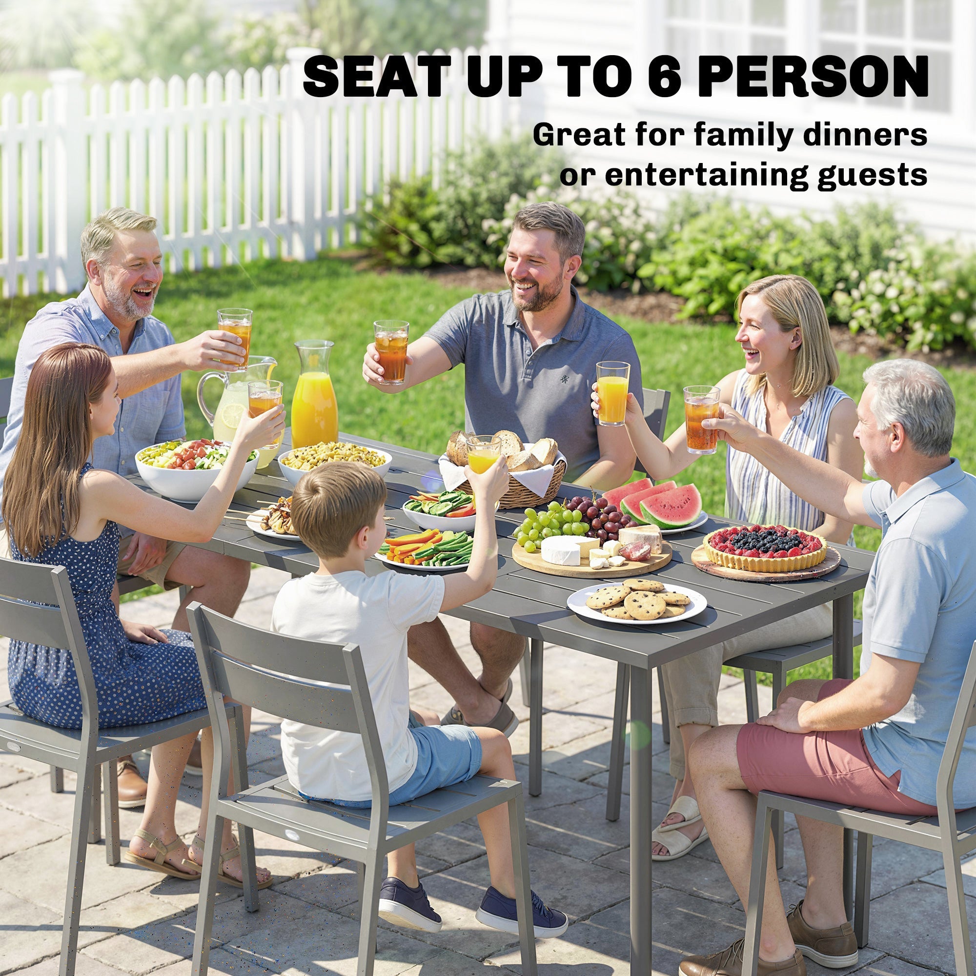 Outsunny Garden Dining Table for 6 Person, 165 x 80 cm Rectangular Outdoor Dining Table with Slatted Top