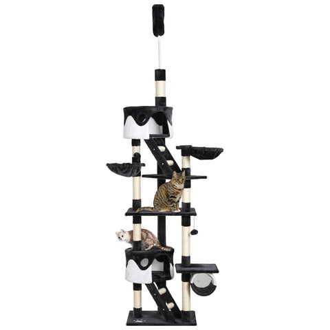 PawHut Floor-to-Ceiling Cat Tree for Indoor Cats, 240-260cm Adjustable Cat Tree - White