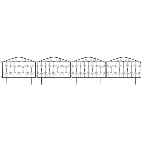 Outsunny Decorative Garden Fencing, 8PCs Outdoor Picket Fence Panels, Rustproof Metal Wire Landscape Flower Bed Border Edging Animal Barrier, Black