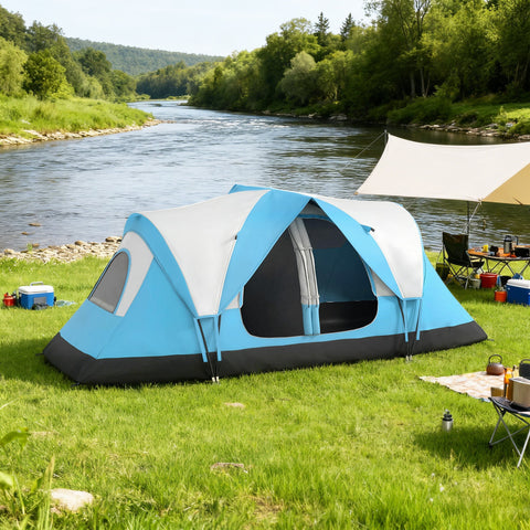 Outsunny Camping Tent for 6-8 Man with 2000mm Waterproof Rainfly and Carry Bag for Fishing Hiking Festival, Sky Blue