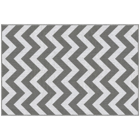 Outsunny Reversible Outdoor Rug, 1.2 x 1.8m Patio Carpet, Waterproof Plastic Rug for Garden, Deck, Picnic, Beach, Camping, Grey and White