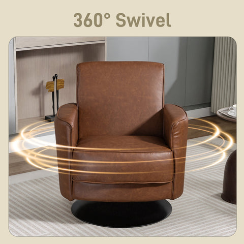 HOMCOM Upholstered Swivel Accent Chair with Pocket Spring Seat Support and 20cm Thick Padding, Brown